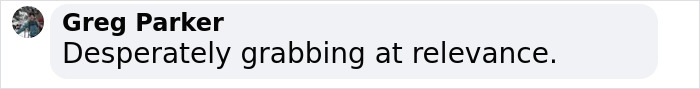 Comment from Greg Parker on social media, expressing skepticism about the relevance of a topic. Comment from Greg Parker on social media, expressing skepticism about the relevance of a topic.