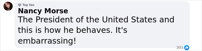 Comment from Nancy Morse criticizing the President’s behavior after Taylor Swift deemed no longer hot by Trump. Comment from Nancy Morse criticizing the President’s behavior after Taylor Swift deemed no longer hot by Trump.