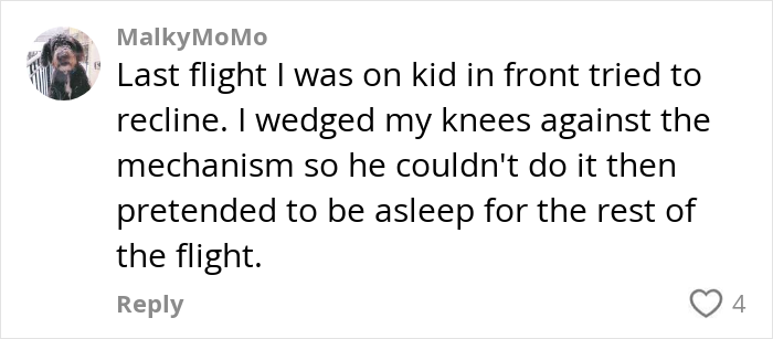 Comment about woman thinking she's right to complain about plane passenger reclining seat during flight, sparking debate. Comment about woman thinking she's right to complain about plane passenger reclining seat during flight, sparking debate.
