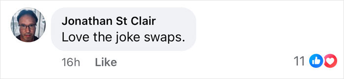 Screenshot of a Facebook comment by Jonathan St Clair praising joke swaps related to Scarlett Johansson and husband revenge on SNL. Screenshot of a Facebook comment by Jonathan St Clair praising joke swaps related to Scarlett Johansson and husband revenge on SNL.