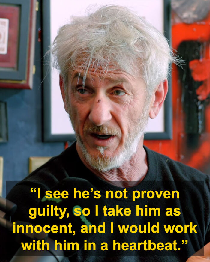 Sean Penn with a rough appearance speaking about Woody Allen in an interview with intense facial expression. Sean Penn with a rough appearance speaking about Woody Allen in an interview with intense facial expression.