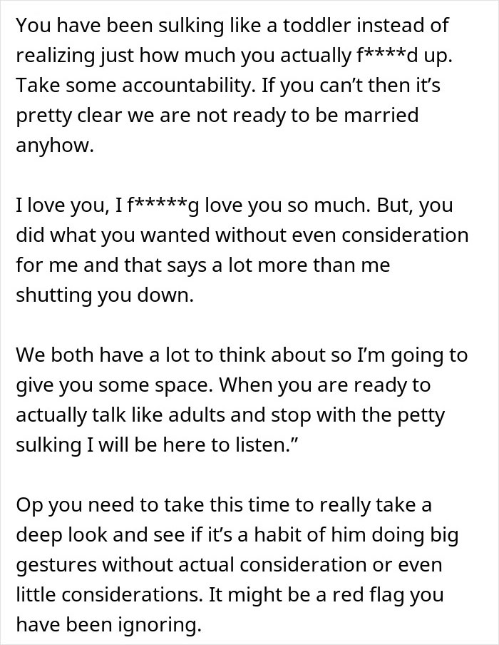 Text excerpt discussing relationship issues and accountability related to stopping a boyfriend’s proposal at a best friend’s wedding. Text excerpt discussing relationship issues and accountability related to stopping a boyfriend’s proposal at a best friend’s wedding.