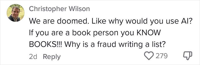 Comment by Christopher Wilson expressing concern over AI-generated 2025 summer reading list with many books that don't exist. Comment by Christopher Wilson expressing concern over AI-generated 2025 summer reading list with many books that don't exist.