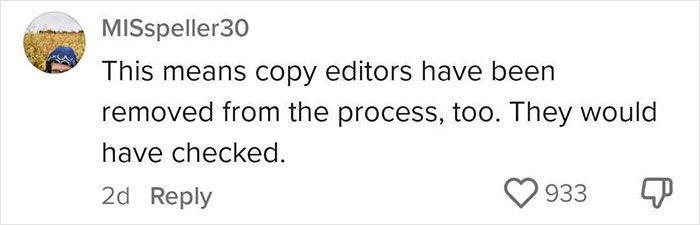 Social media comment discussing the absence of copy editors in the 2025 summer reading list runs. Social media comment discussing the absence of copy editors in the 2025 summer reading list runs.