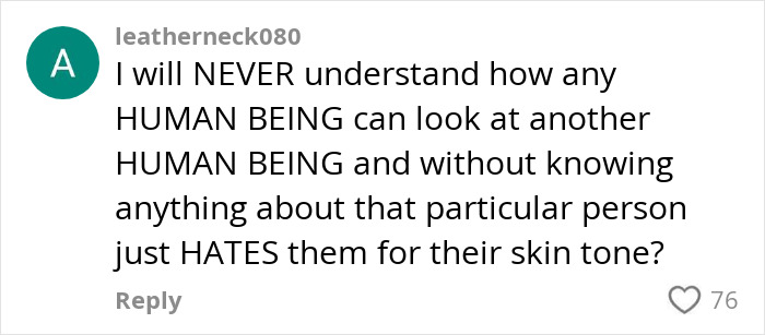 Comment on social media expressing confusion about hatred based on skin tone related to trad-wife influencer controversy. Comment on social media expressing confusion about hatred based on skin tone related to trad-wife influencer controversy.