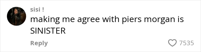 Comment on social media thread criticising Piers Morgan, related to trad-wife influencer defending white mom fundraiser controversy. Comment on social media thread criticising Piers Morgan, related to trad-wife influencer defending white mom fundraiser controversy.
