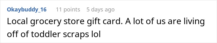 Comment about a local grocery store gift card mentioning living off toddler scraps, related to Teacher Appreciation Week deals and offers. Comment about a local grocery store gift card mentioning living off toddler scraps, related to Teacher Appreciation Week deals and offers.