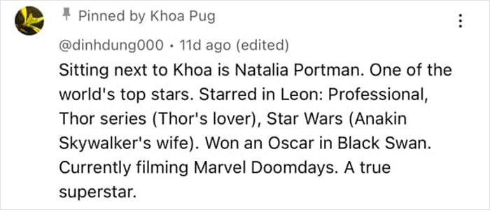 Comment describing a vlogger unknowingly recording a video while sitting next to a famous A-list star. Comment describing a vlogger unknowingly recording a video while sitting next to a famous A-list star.