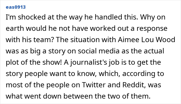 Text excerpt discussing Walton Goggins' reaction to Aimee Lou Wood feud questions during an interview. Text excerpt discussing Walton Goggins' reaction to Aimee Lou Wood feud questions during an interview.