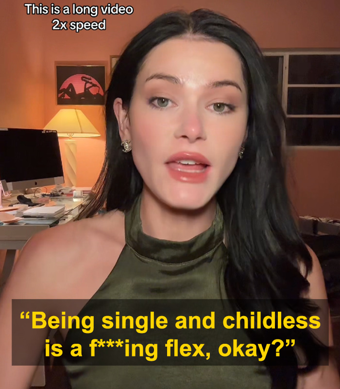 Woman speaking in viral clip urging others not to get married now, praising being single and childless as a flex. Woman speaking in viral clip urging others not to get married now, praising being single and childless as a flex.