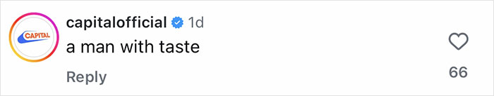 Comment by capitalofficial on social media, praising a man with taste in a casual interaction. Former band member looks unrecognizable. Comment by capitalofficial on social media, praising a man with taste in a casual interaction. Former band member looks unrecognizable.