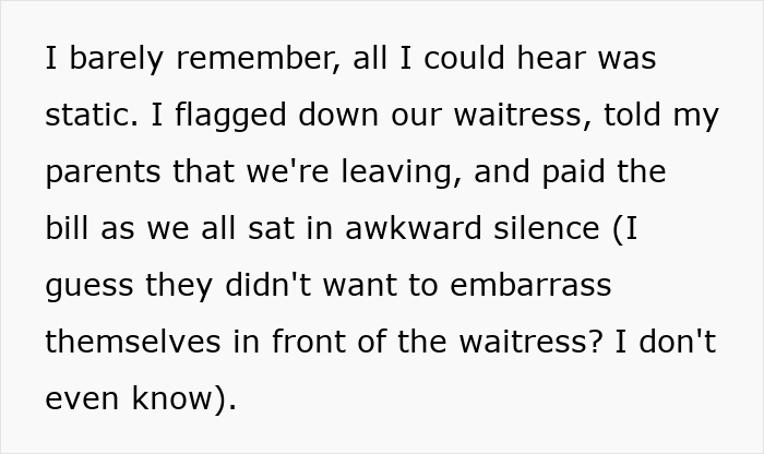 Text excerpt from woman dates someone 16 years older story about leaving mid-dinner after parents call her girlfriend disgusting. Text excerpt from woman dates someone 16 years older story about leaving mid-dinner after parents call her girlfriend disgusting.