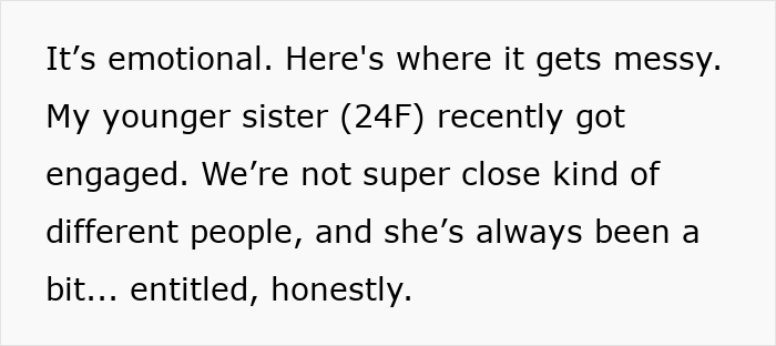 Text excerpt discussing emotional tension between sisters involving a wedding dress, highlighting wedding dress sisters drama. Text excerpt discussing emotional tension between sisters involving a wedding dress, highlighting wedding dress sisters drama.