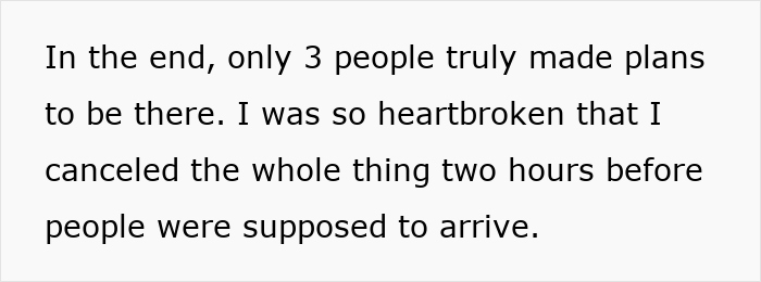 Text excerpt describing disappointment when longtime friends cancel a ghost friend birthday celebration last minute. Text excerpt describing disappointment when longtime friends cancel a ghost friend birthday celebration last minute.