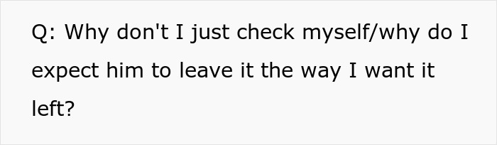 Text excerpt showing a question about checking oneself and expecting a husband to leave things as desired, highlighting issues with bad memory. Text excerpt showing a question about checking oneself and expecting a husband to leave things as desired, highlighting issues with bad memory.