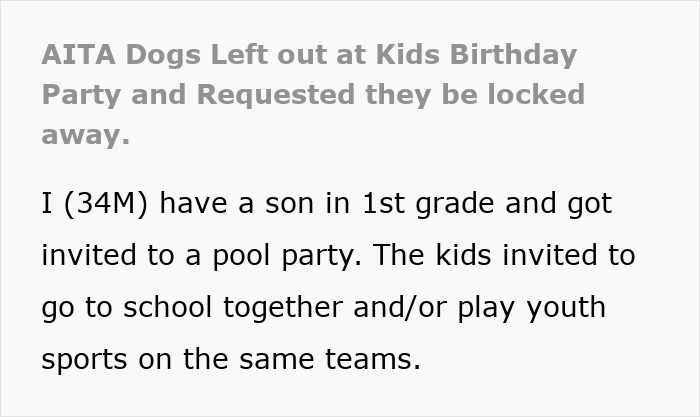 Kid birthday party where mom demands dog be locked away, leaving pets out of celebrations and causing tension.