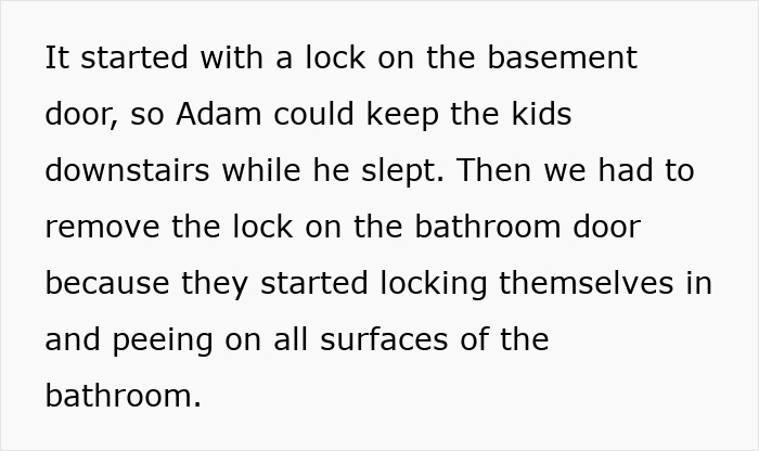 Text describing issues with kids peeing on bathroom surfaces leading to couple kicking out roomie after repeated problems. Text describing issues with kids peeing on bathroom surfaces leading to couple kicking out roomie after repeated problems.