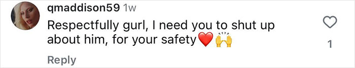 Screenshot of a social media comment warning about safety, related to Woman Reveals Diddy's aged look in court after alleged threat.