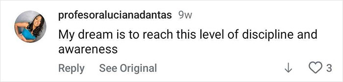 Comment from user profesoralucianadantas expressing desire to reach high discipline and awareness in bodybuilding transformation. Comment from user profesoralucianadantas expressing desire to reach high discipline and awareness in bodybuilding transformation.