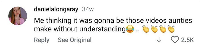 Comment on social media post showing excitement and clapping emojis about videos aunties make without understanding. Comment on social media post showing excitement and clapping emojis about videos aunties make without understanding.