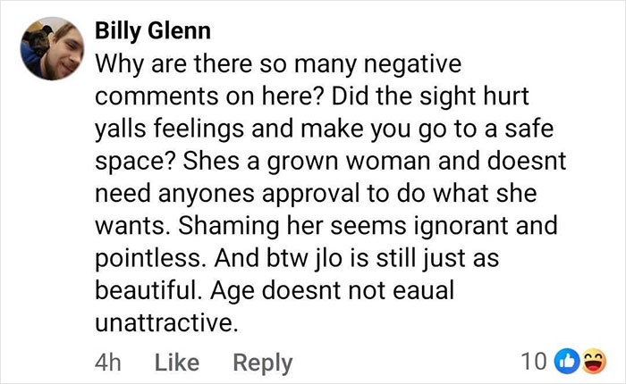 Comment defending Jennifer Lopez after she was slammed for revealing her pubic area during concert, addressing negative reactions. Comment defending Jennifer Lopez after she was slammed for revealing her pubic area during concert, addressing negative reactions.