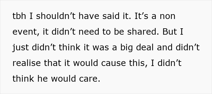 Text excerpt expressing regret over sharing a non-event that caused unexpected issues in an insecure baby situation.