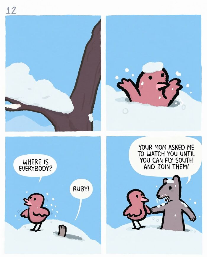 Comic panels showing a touching Ruby and Mo scene in snow, depicting themes of love, loss, and healing.