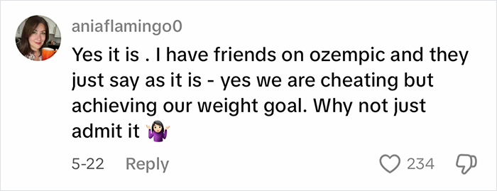 Comment from user sharing experiences with Ozempic and weight loss success, sparking online opinions and discussion. Comment from user sharing experiences with Ozempic and weight loss success, sparking online opinions and discussion.