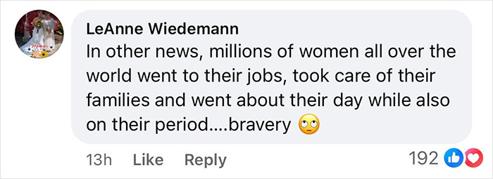 Comment criticizing an Olympic star bragging about walking runway on her period, highlighting women’s everyday bravery. Comment criticizing an Olympic star bragging about walking runway on her period, highlighting women’s everyday bravery.