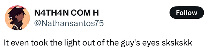 Tweet text on a social media post criticizing a barber's makeover of a homeless man, mentioning the man's lost potential model look. Tweet text on a social media post criticizing a barber's makeover of a homeless man, mentioning the man's lost potential model look.