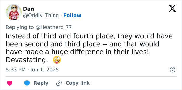 Tweet discussing support for transgender athlete placing fifth after cis rivals refuse to share the podium during competition. Tweet discussing support for transgender athlete placing fifth after cis rivals refuse to share the podium during competition.