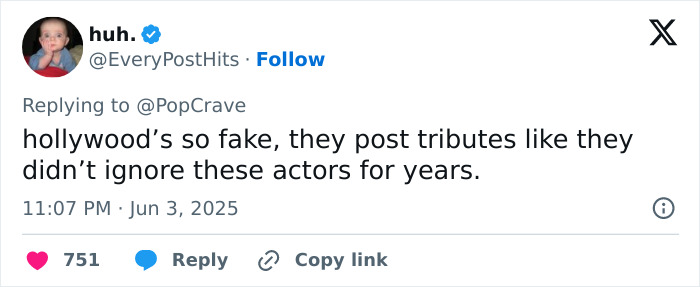 Tweet criticizing Hollywood and Chris Pratt’s callous tribute to Parks and Rec co-star, sparking heated reactions online. Tweet criticizing Hollywood and Chris Pratt’s callous tribute to Parks and Rec co-star, sparking heated reactions online.