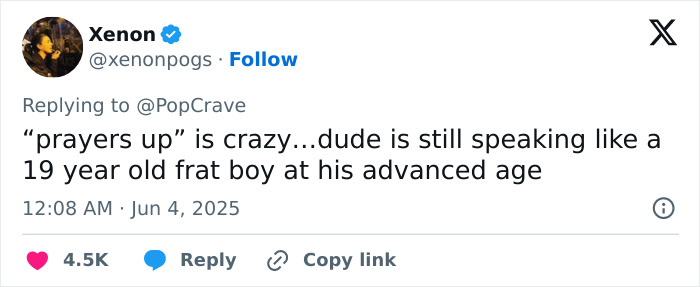 Screenshot of a social media reply reacting to Chris Pratt’s callous tribute causing heated reactions online. Screenshot of a social media reply reacting to Chris Pratt’s callous tribute causing heated reactions online.