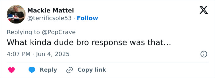 Screenshot of a social media comment reacting critically to Chris Pratt's callous tribute to Parks and Rec co-star's passing. Screenshot of a social media comment reacting critically to Chris Pratt's callous tribute to Parks and Rec co-star's passing.