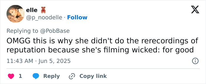 Screenshot of a tweet discussing Taylor Swift filming Wicked and fans reacting to her role as Dorothy in the new movie. Screenshot of a tweet discussing Taylor Swift filming Wicked and fans reacting to her role as Dorothy in the new movie.