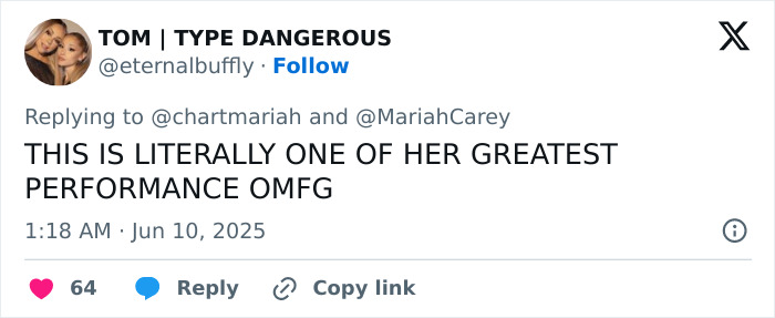 Tweet praising Mariah Carey's performance at 2025 BET Awards with reference to Ozempic does wonders. Tweet praising Mariah Carey's performance at 2025 BET Awards with reference to Ozempic does wonders.