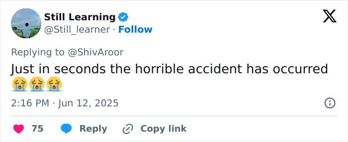 Screenshot of a tweet reporting a horrific plane crash with people noticing an unusual take-off and suggesting evil intent. Screenshot of a tweet reporting a horrific plane crash with people noticing an unusual take-off and suggesting evil intent.