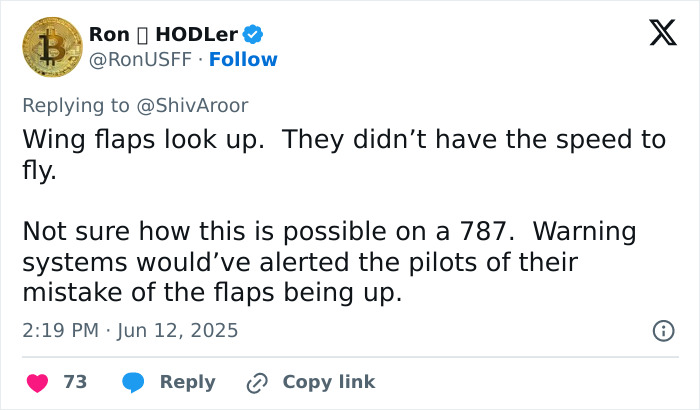 Tweet discussing unusual plane take-off with wing flaps up, highlighting concerns over possible evil intent after crash. Tweet discussing unusual plane take-off with wing flaps up, highlighting concerns over possible evil intent after crash.