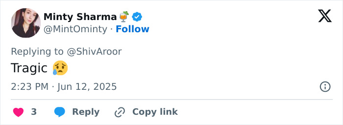 Twitter reply showing a user reacting with a sad emoji to a post about a plane crash with unusual take-off and suspected evil intent. Twitter reply showing a user reacting with a sad emoji to a post about a plane crash with unusual take-off and suspected evil intent.