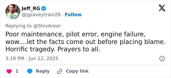 Tweet criticizing pilot error and poor maintenance after a plane crash, highlighting engine failure and tragic consequences. Tweet criticizing pilot error and poor maintenance after a plane crash, highlighting engine failure and tragic consequences.