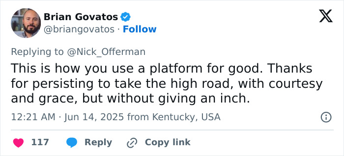 Screenshot of a tweet praising Nick Offerman for a powerful clapback against homophobe in a church-related discussion. Screenshot of a tweet praising Nick Offerman for a powerful clapback against homophobe in a church-related discussion.