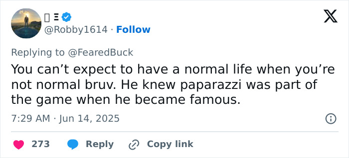Screenshot of Twitter reply discussing Justin Bieber’s wild exchange with paparazzi, mentioning fame and normal life expectations. Screenshot of Twitter reply discussing Justin Bieber’s wild exchange with paparazzi, mentioning fame and normal life expectations.