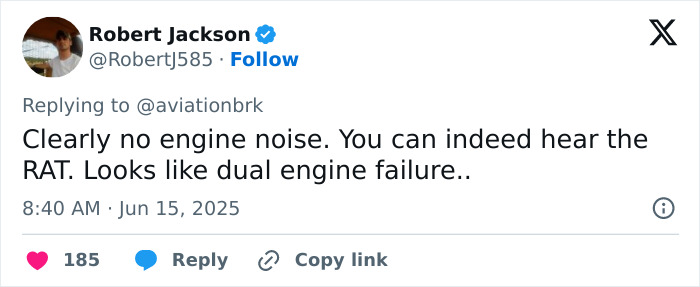 Screenshot of a tweet discussing eerie silence and possible dual engine failure on Air India plane before crash. Screenshot of a tweet discussing eerie silence and possible dual engine failure on Air India plane before crash.