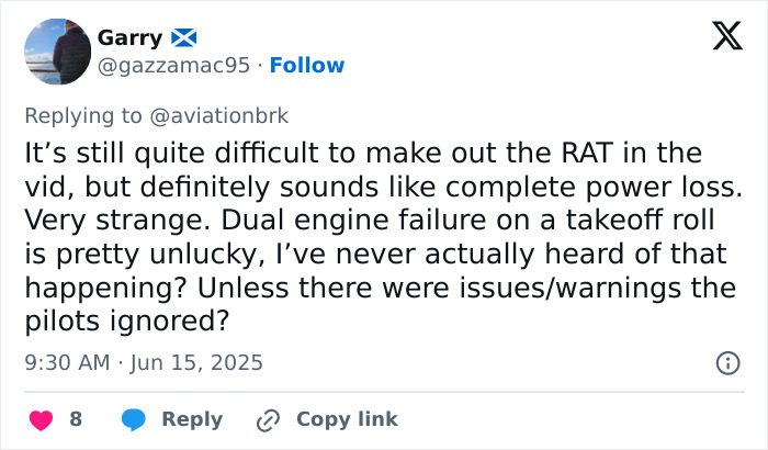 Twitter post discussing possible dual engine failure and power loss in Air India plane before crash in eerie silence clip. Twitter post discussing possible dual engine failure and power loss in Air India plane before crash in eerie silence clip.