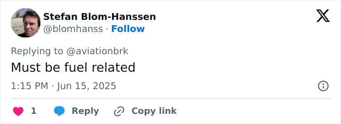 Screenshot of a social media comment discussing possible fuel-related cause in Air India plane crash investigation. Screenshot of a social media comment discussing possible fuel-related cause in Air India plane crash investigation.