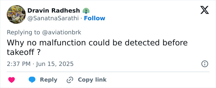 User tweet questioning why no malfunction was detected before Air India plane crash in new enhanced clip reveal. User tweet questioning why no malfunction was detected before Air India plane crash in new enhanced clip reveal.