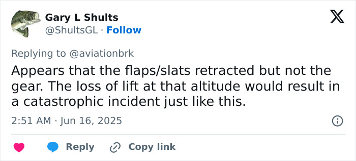 Tweet from Gary L Shults discussing possible cause of Air India plane crash linked to flaps and gear issues before accident. Tweet from Gary L Shults discussing possible cause of Air India plane crash linked to flaps and gear issues before accident.
