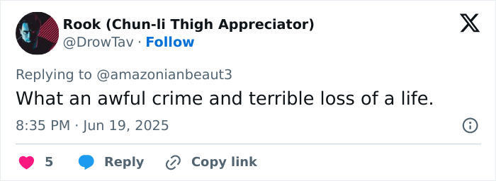 Tweet by user Rook expressing grief over the bodybuilder dubbed She Hulk fatally hammered by husband case. Tweet by user Rook expressing grief over the bodybuilder dubbed She Hulk fatally hammered by husband case.