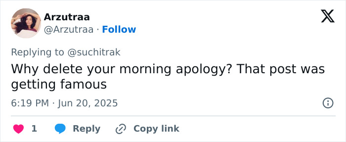 Tweet by a user questioning the deletion of an apology amid Air India crash miracle survivor controversy. Tweet by a user questioning the deletion of an apology amid Air India crash miracle survivor controversy.