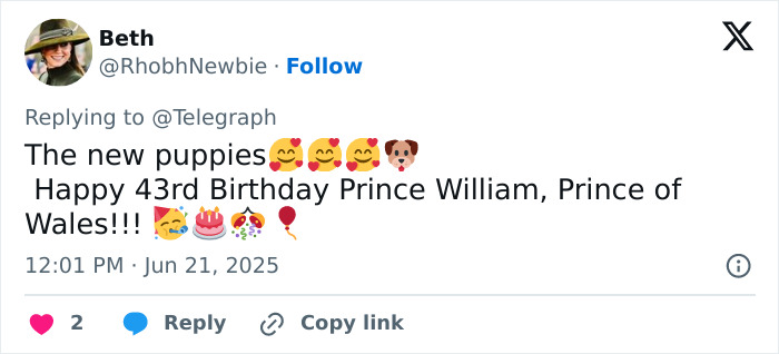 Kate Middleton shares cute puppy photo celebrating Prince William's 43rd birthday, honoring Diana's memory. Kate Middleton shares cute puppy photo celebrating Prince William's 43rd birthday, honoring Diana's memory.